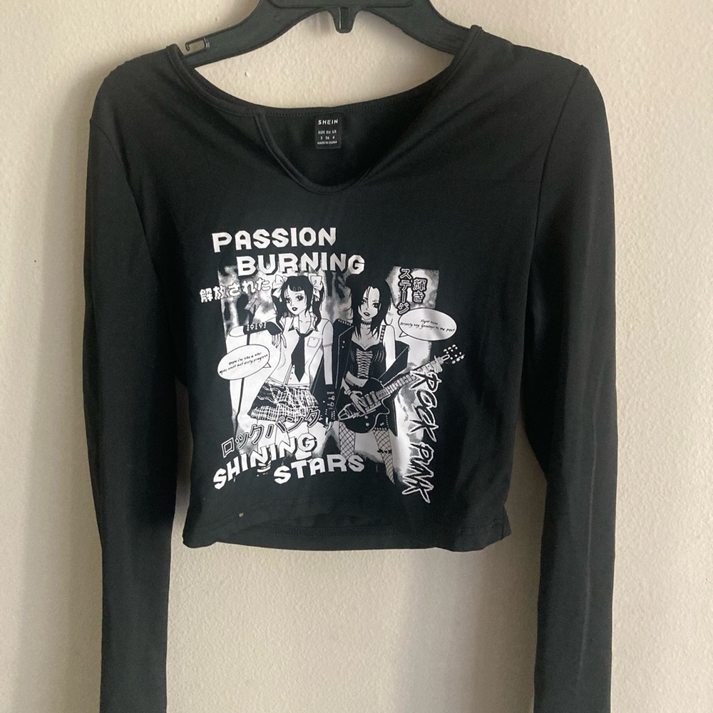 Zara Black Graphic Long Sleeve Top
